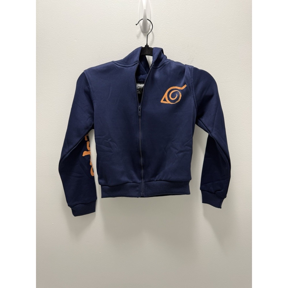 Naruto Shippuden Hidden Leaf Village Zip Hoodie Youth Small Navy Orange NWT